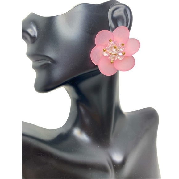 Hand Crafted Jewelry - Women's Pink Flower Earrings Crystal Beaded Accent Studs Fashion‎ Jewelry